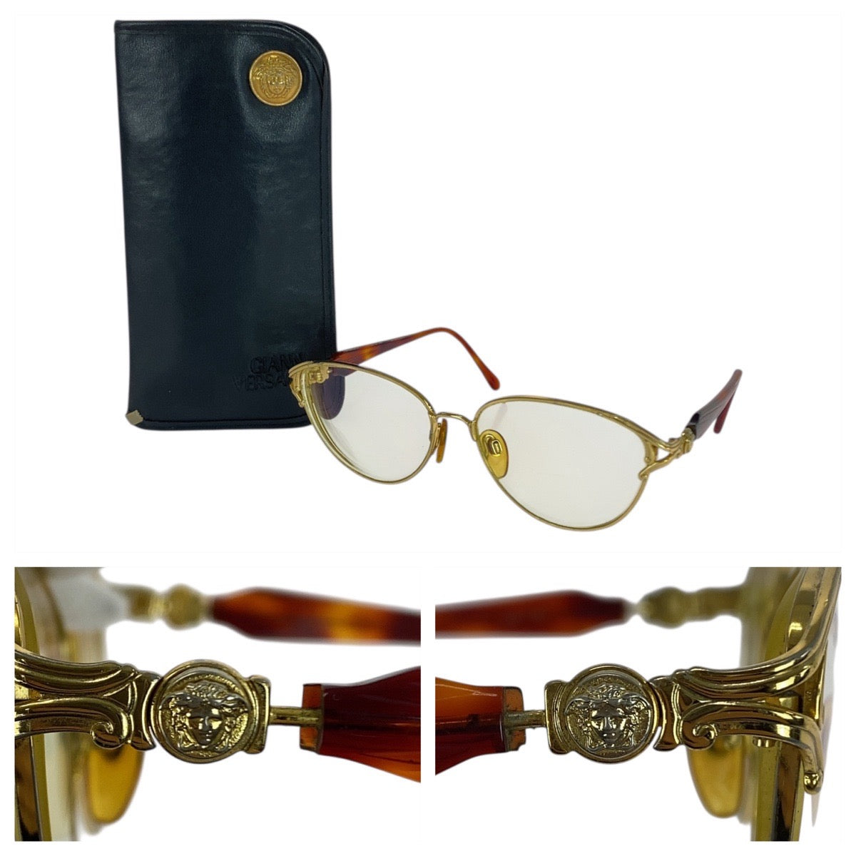 21136
VERSACE ヴェルサーチ ヴィンテージ ゴールド ブラウン プラスチック / メタル COL 19L サングラス 男女兼用 フォックス レディース AB12