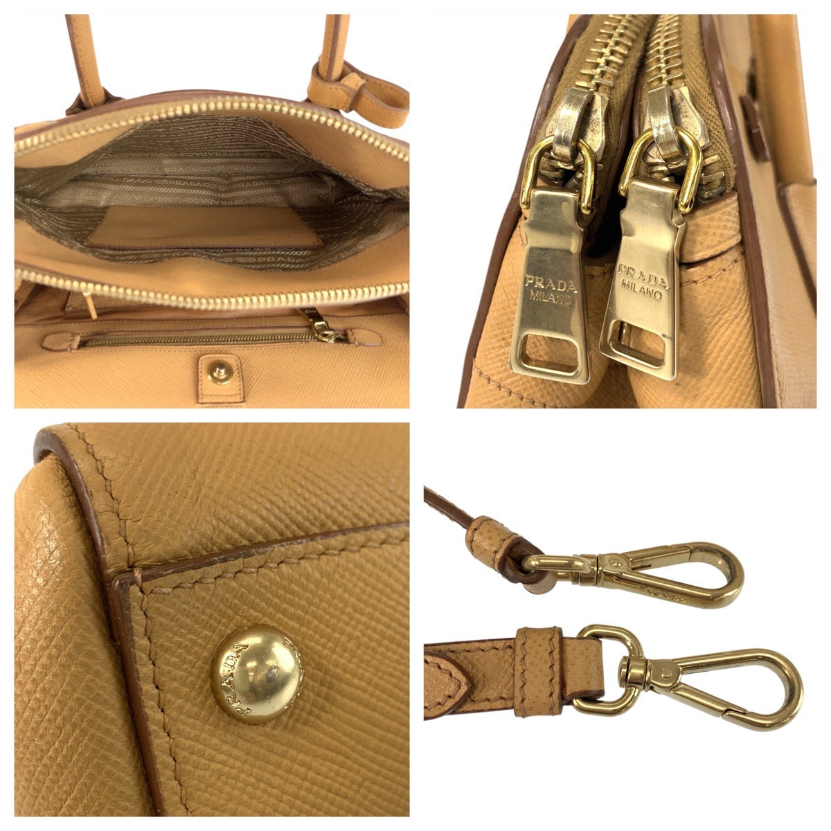 21138
PRADA プラダ サフィアーノ ベージュ ゴールド金具 レザー ハンドバッグ ショルダーバッグ 2way レディース ABP68