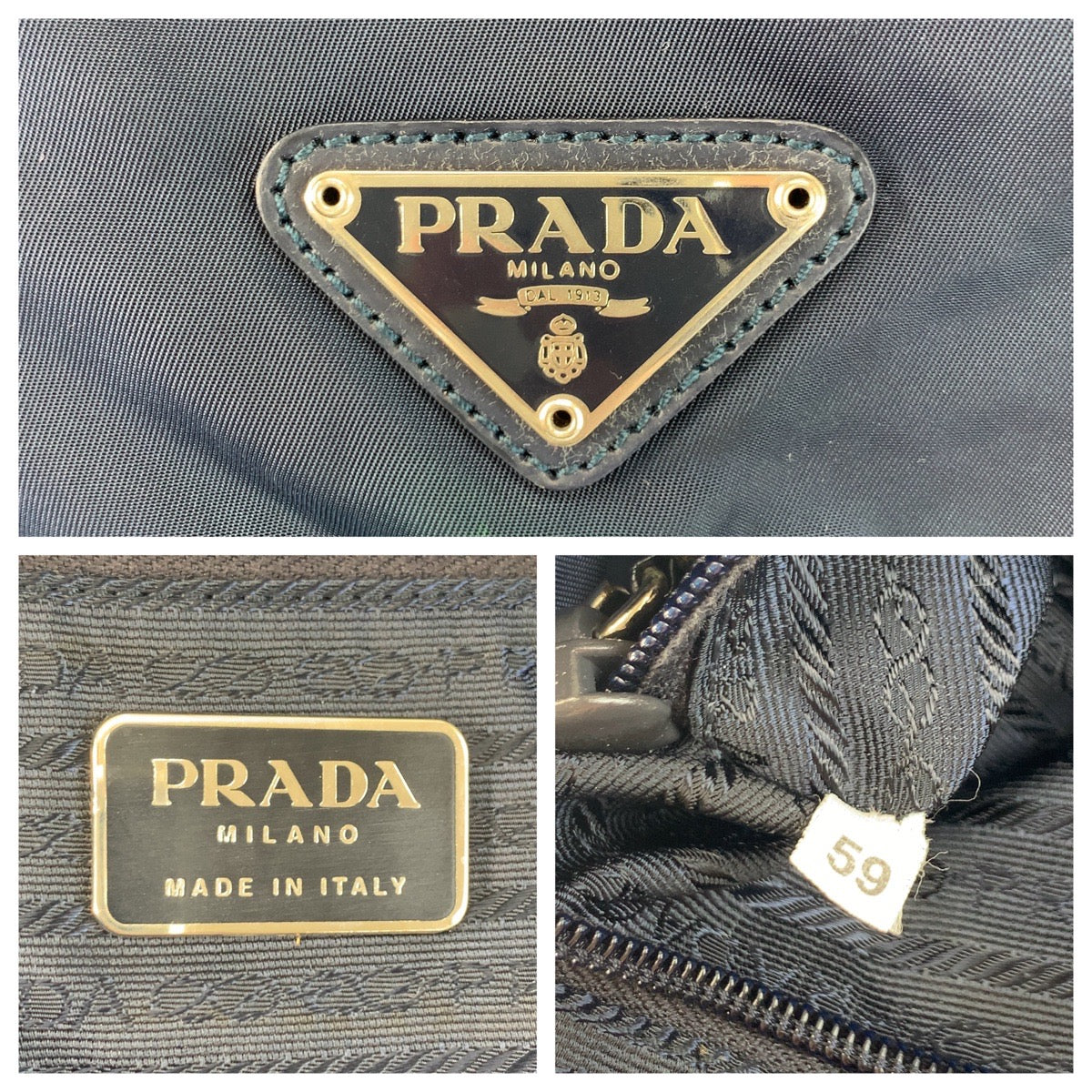 21140
PRADA プラダ テスート 三角ロゴプレート ネイビー シルバー金具 ナイロン リュック バックパック 59刻印 レディース AB42