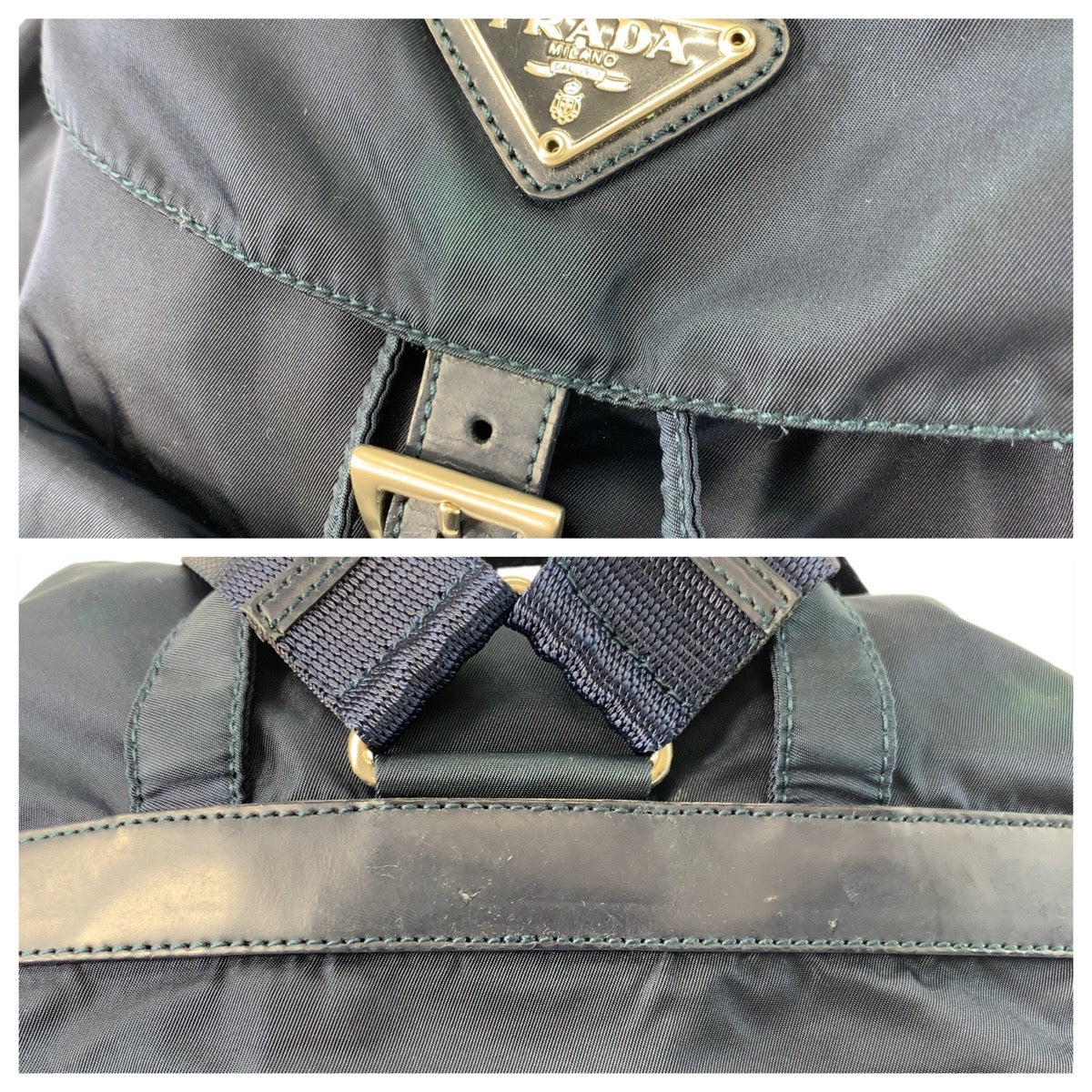 21140
PRADA プラダ テスート 三角ロゴプレート ネイビー シルバー金具 ナイロン リュック バックパック 59刻印 レディース AB42