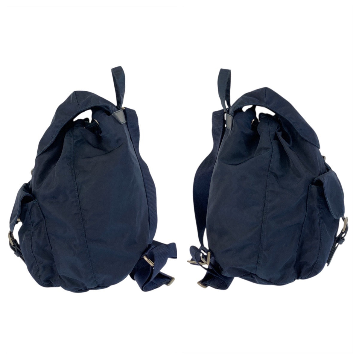 21140
PRADA プラダ テスート 三角ロゴプレート ネイビー シルバー金具 ナイロン リュック バックパック 59刻印 レディース AB42