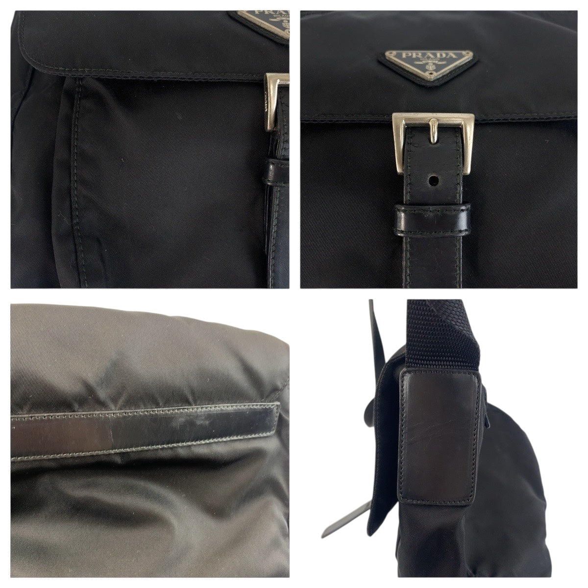 21141
PRADA プラダ テスート 三角ロゴプレート ブラック 黒 シルバー金具 ナイロン / レザー ショルダーバッグ メッセンジャーバッグ レディース ABP35