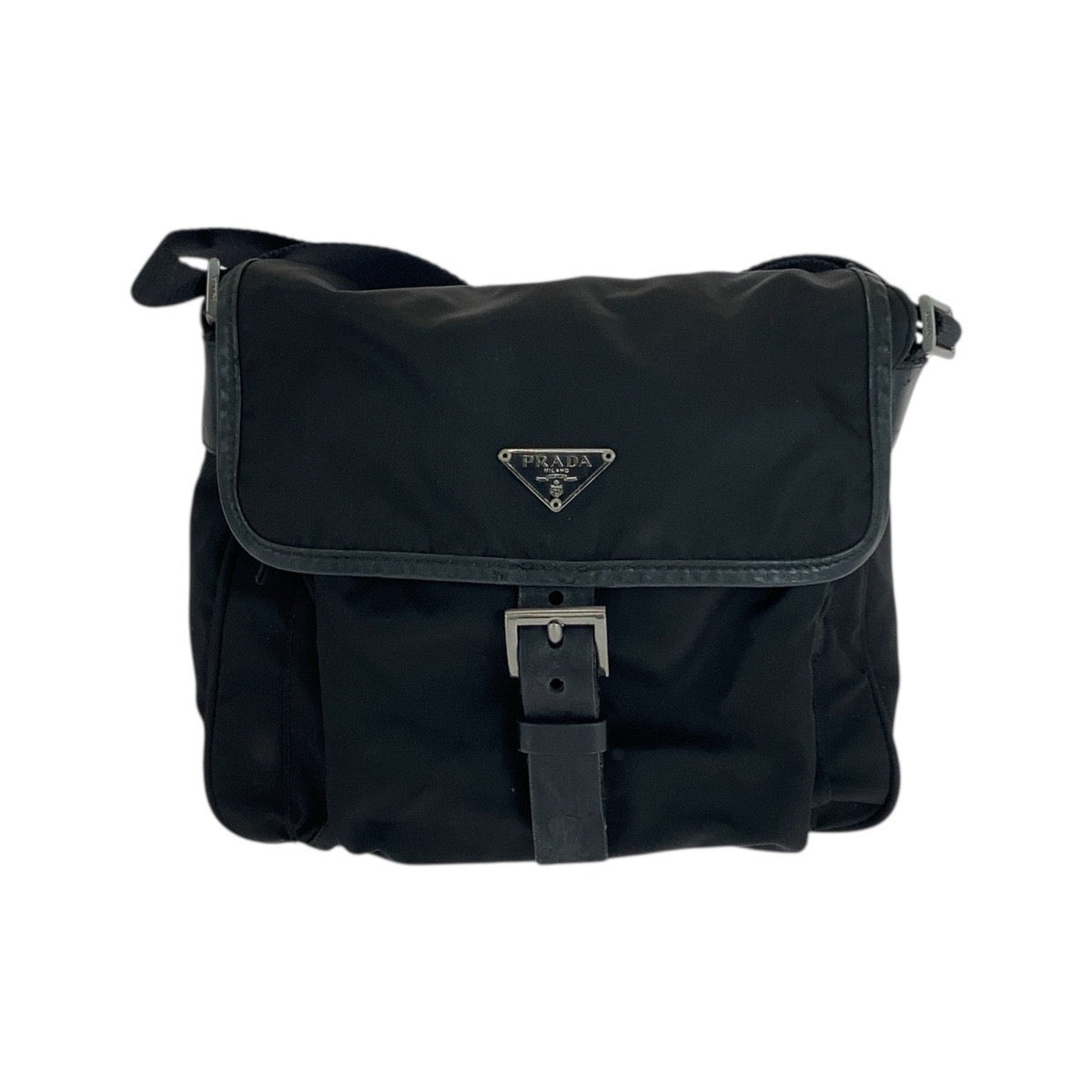 21142
PRADA プラダ テスート 三角ロゴプレート ブラック 黒 シルバー金具 ナイロン ショルダーバッグ メッセンジャーバッグ レディース AB35