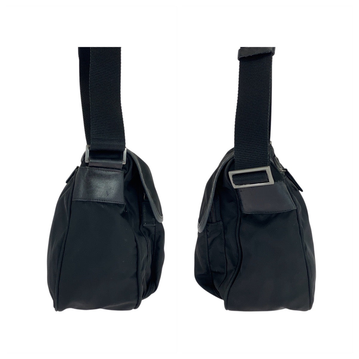 21142
PRADA プラダ テスート 三角ロゴプレート ブラック 黒 シルバー金具 ナイロン ショルダーバッグ メッセンジャーバッグ レディース AB35