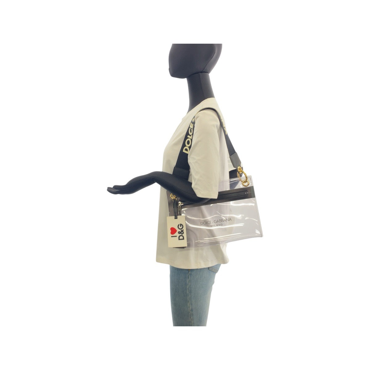 21145
DOLCE&GABBANA ドルチェアンドガッバーナ クリア ブラック ゴールド金具 PVC ショルダーバッグ クラッチバッグ レディース ABP14