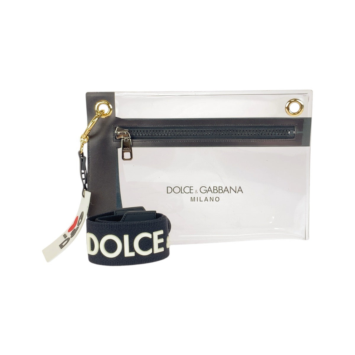 21145
DOLCE&GABBANA ドルチェアンドガッバーナ クリア ブラック ゴールド金具 PVC ショルダーバッグ クラッチバッグ レディース ABP14