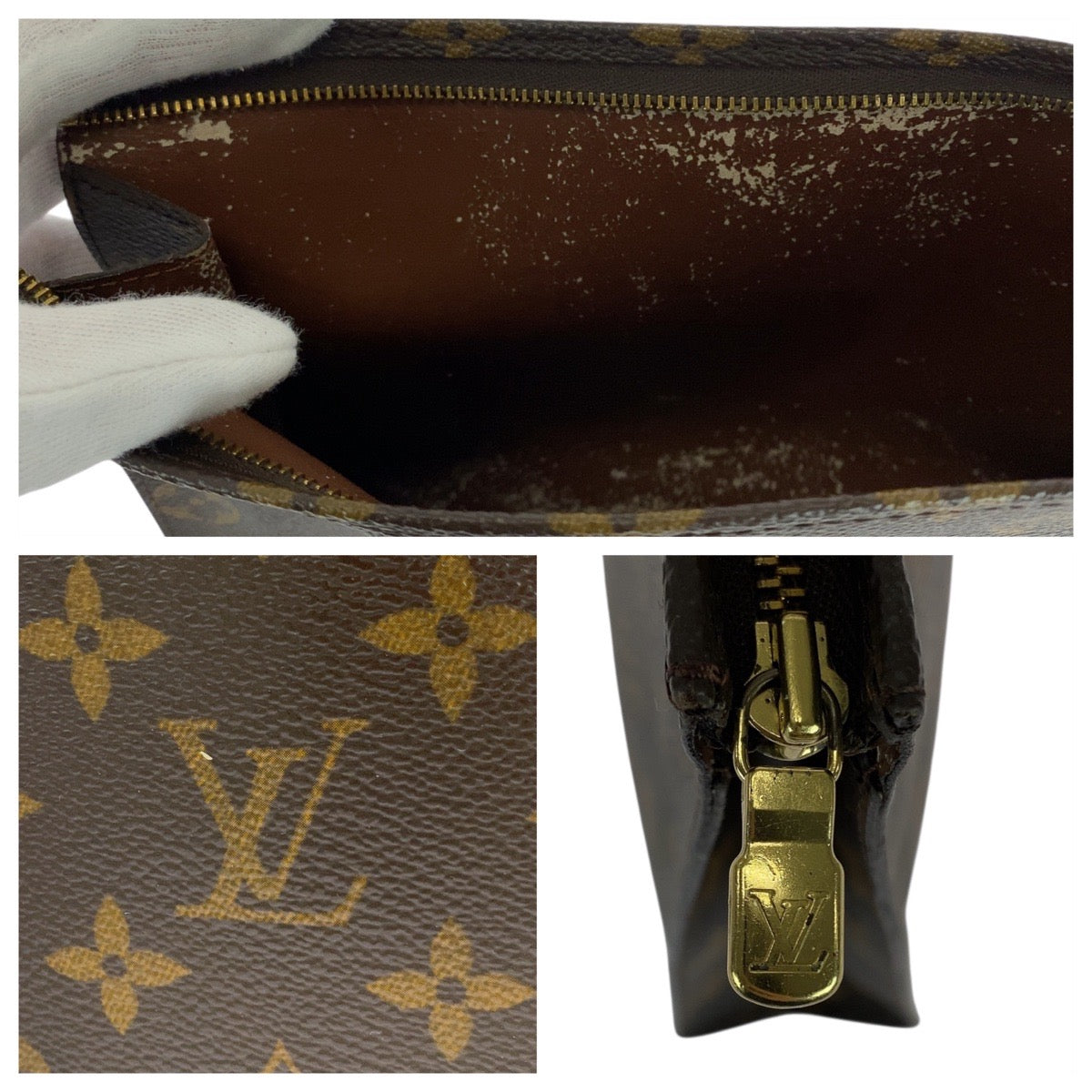 21146
LOUIS VUITTON ルイヴィトン ヴィンテージ モノグラム ポッシュ トワレット26 ブラウン 茶 ゴールド金具 レザー M47542 クラッチバッグ セカンドバッグ メンズ B20