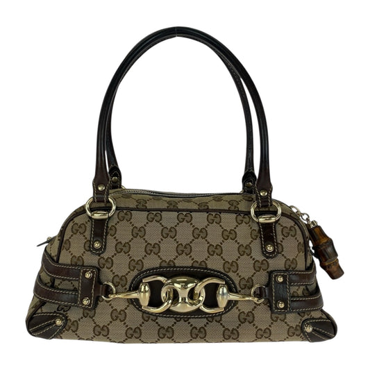 21152
GUCCI グッチ ホースビット ベージュ ブラウン ゴールド金具 GGキャンバス / レザー / バンブー 159399 ハンドバッグ ショルダーバッグ レディース AB32