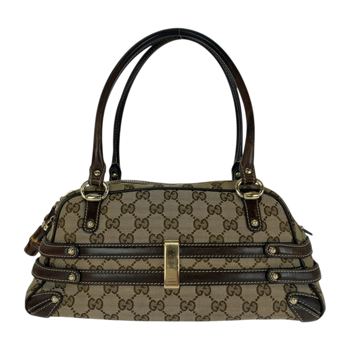 21152
GUCCI グッチ ホースビット ベージュ ブラウン ゴールド金具 GGキャンバス / レザー / バンブー 159399 ハンドバッグ ショルダーバッグ レディース AB32