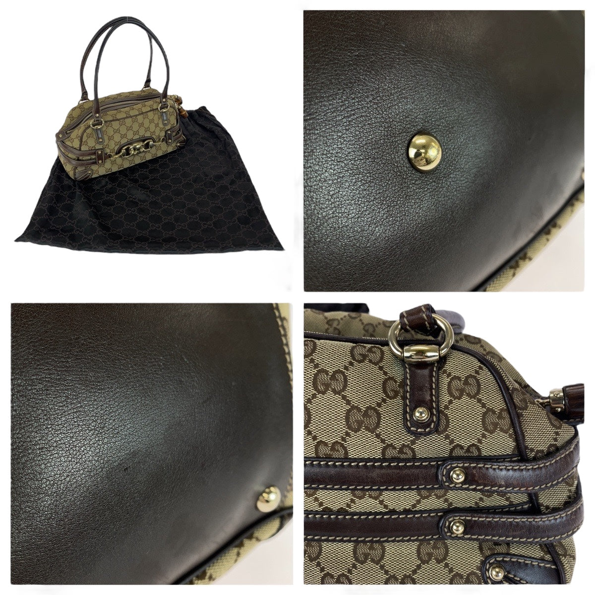 21152
GUCCI グッチ ホースビット ベージュ ブラウン ゴールド金具 GGキャンバス / レザー / バンブー 159399 ハンドバッグ ショルダーバッグ レディース AB32