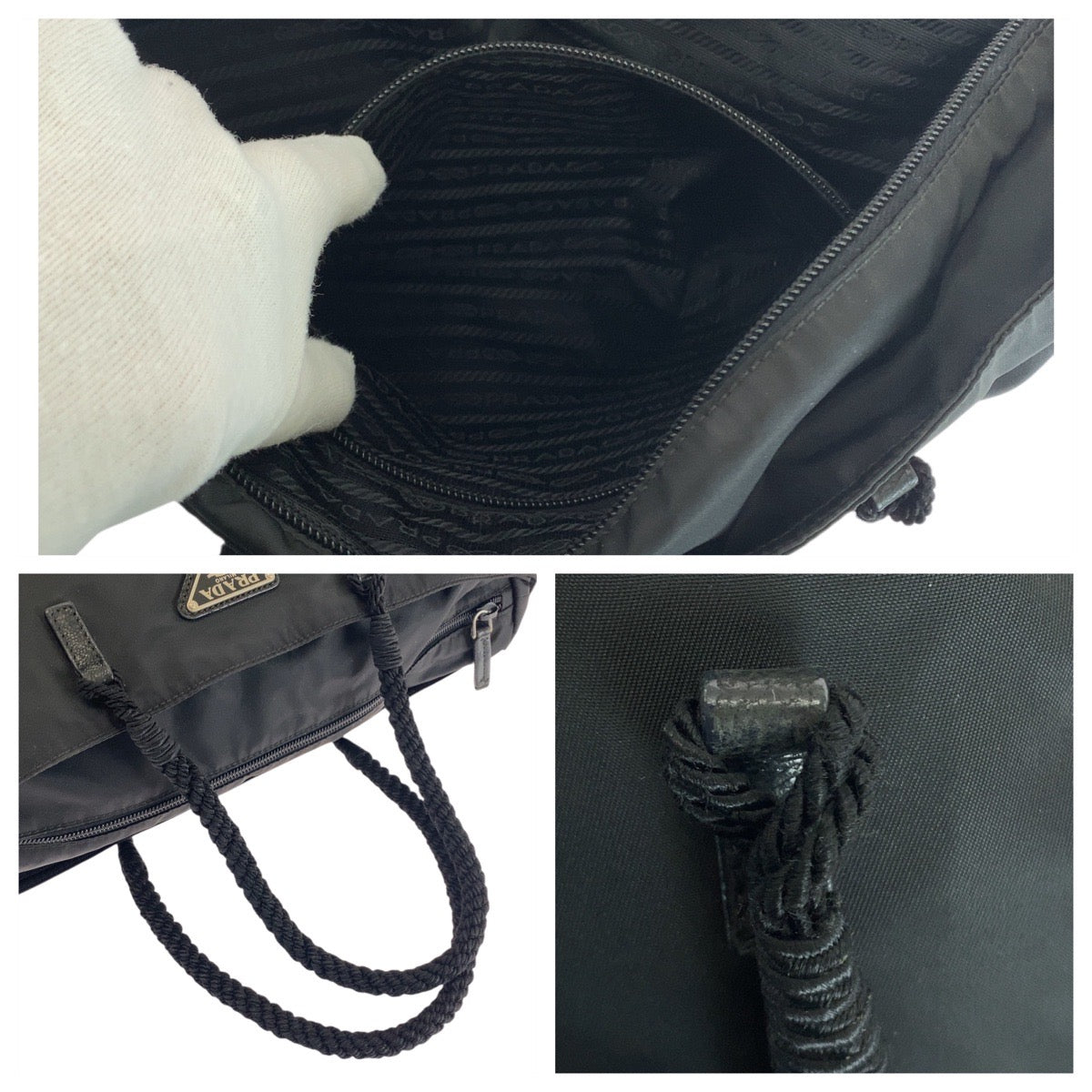 21153
PRADA プラダ テスート 三角ロゴプレート ブラック 黒 シルバー金具 ナイロン トートバッグ ショルダーバッグ レディース A45