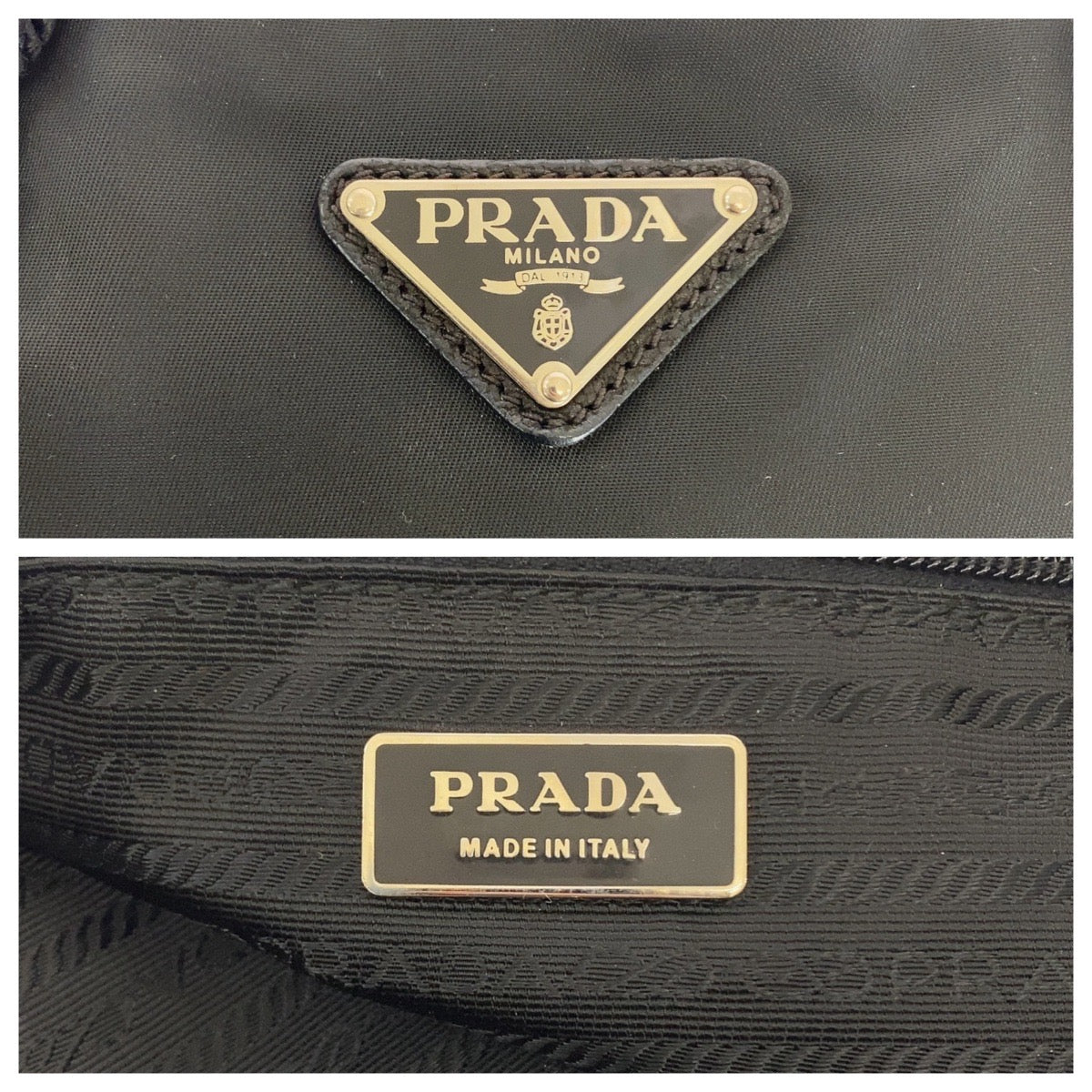 21153
PRADA プラダ テスート 三角ロゴプレート ブラック 黒 シルバー金具 ナイロン トートバッグ ショルダーバッグ レディース A45