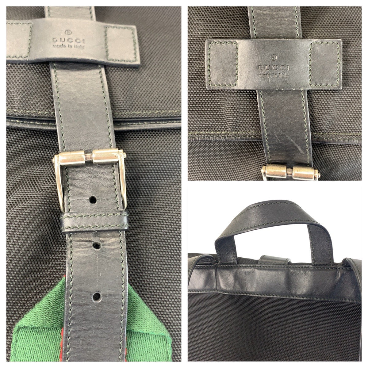 21158
GUCCI グッチ シェリーライン ブラック 黒 シルバー金具 レザー / テクノキャンバス 337075 リュック バックパック メンズ ABP62
