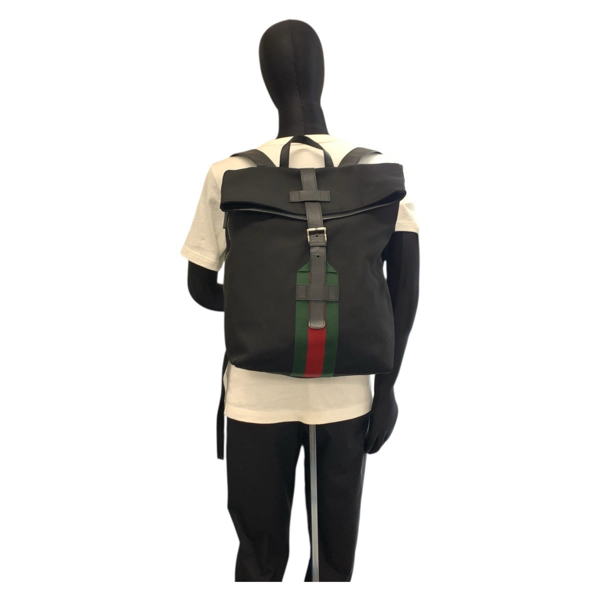 21158
GUCCI グッチ シェリーライン ブラック 黒 シルバー金具 レザー / テクノキャンバス 337075 リュック バックパック メンズ ABP62