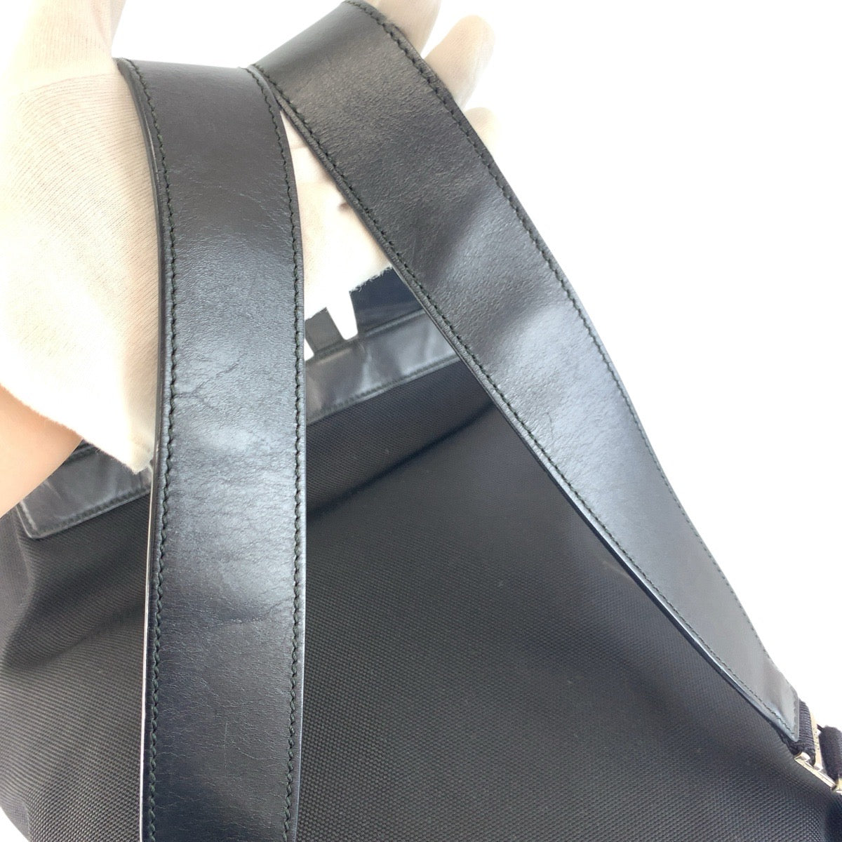 21158
GUCCI グッチ シェリーライン ブラック 黒 シルバー金具 レザー / テクノキャンバス 337075 リュック バックパック メンズ ABP62