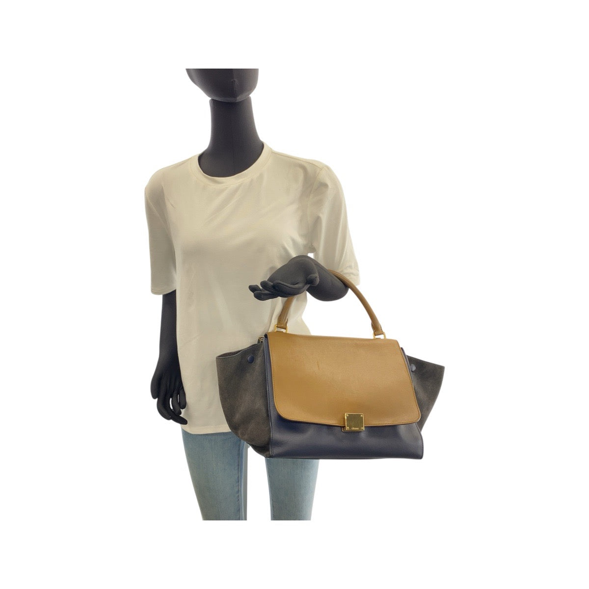 21162
CELINE セリーヌ トラペーズ ブラウン ネイビー ブラック レザー / スウェード ショルダーバッグ ハンドバッグ レディース AB35