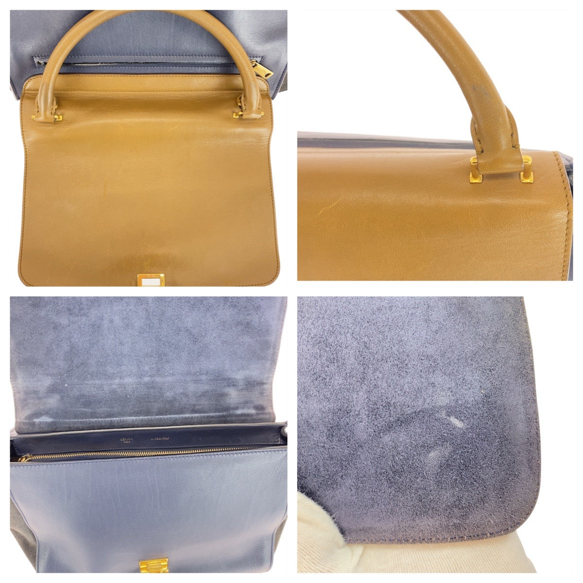 21162
CELINE セリーヌ トラペーズ ブラウン ネイビー ブラック レザー / スウェード ショルダーバッグ ハンドバッグ レディース AB35