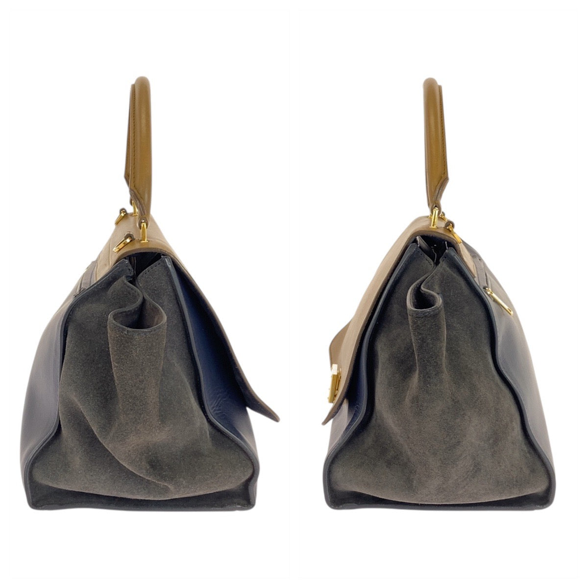 21162
CELINE セリーヌ トラペーズ ブラウン ネイビー ブラック レザー / スウェード ショルダーバッグ ハンドバッグ レディース AB35