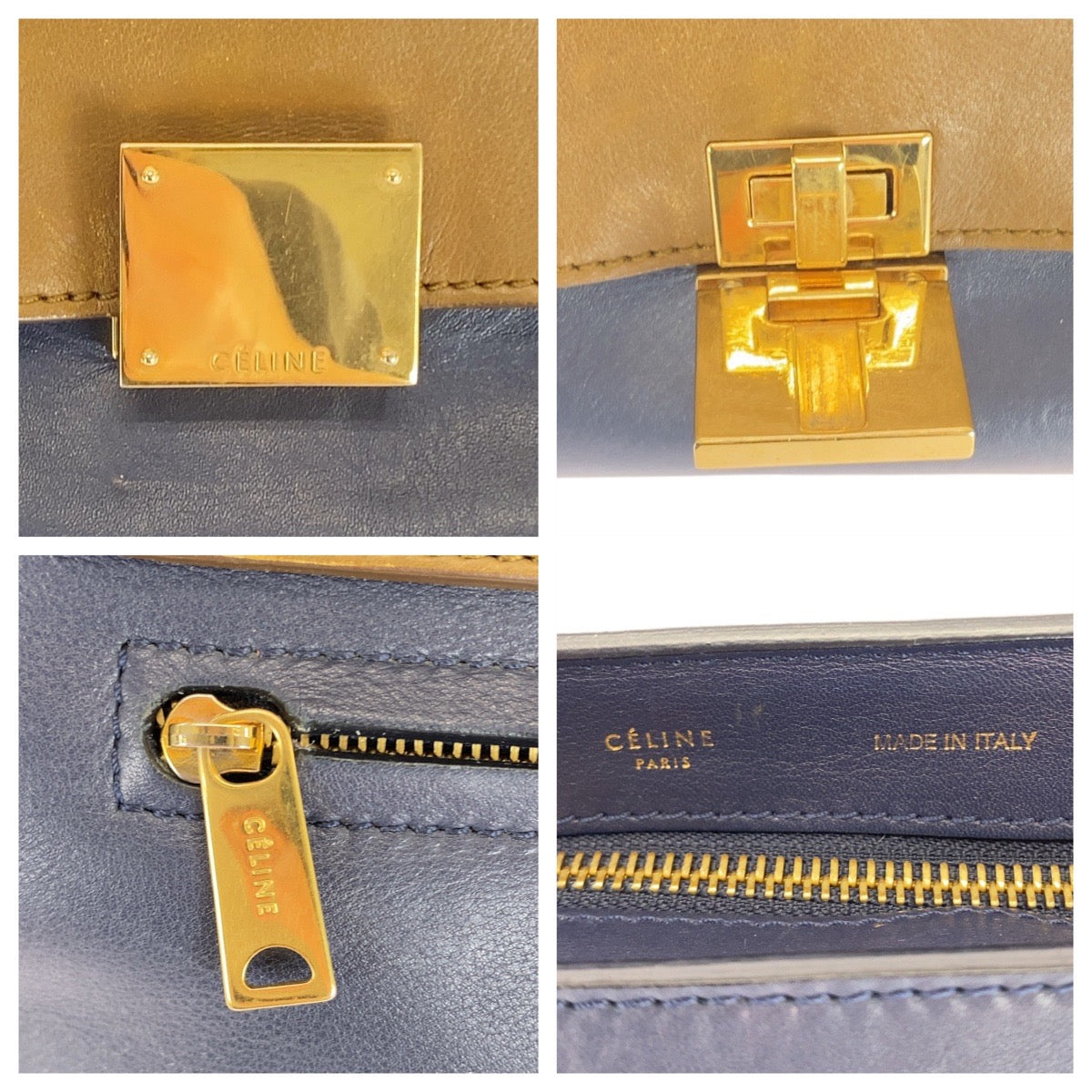 21162
CELINE セリーヌ トラペーズ ブラウン ネイビー ブラック レザー / スウェード ショルダーバッグ ハンドバッグ レディース AB35