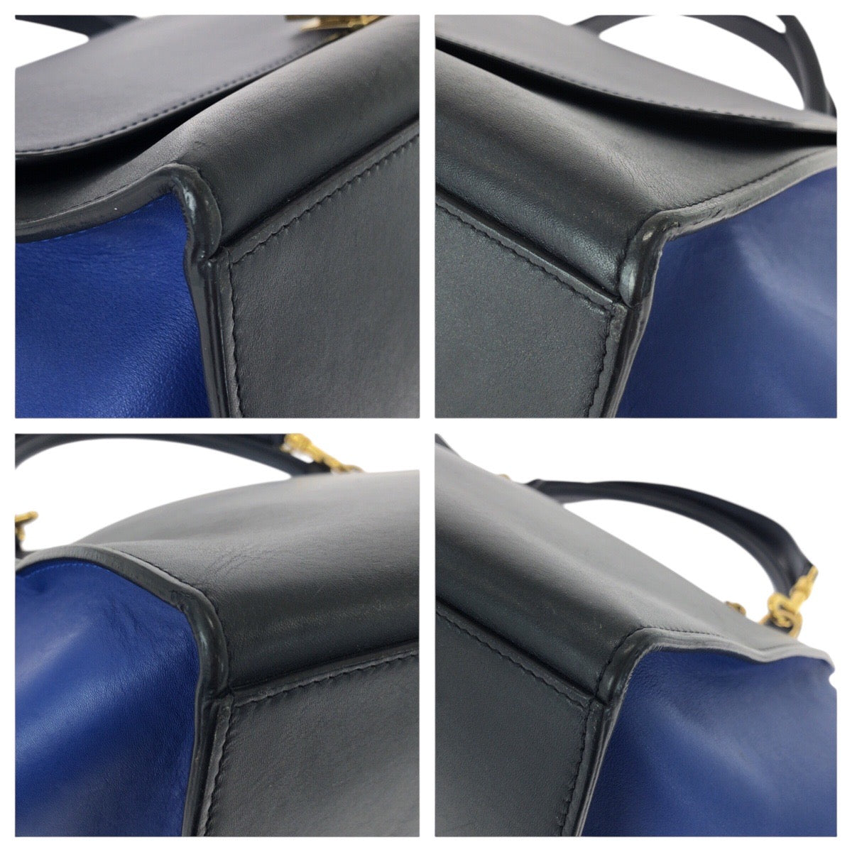 21164
CELINE セリーヌ トラペーズ ミディアム ネイビー ブラック ブルー ゴールド金具 レザー ハンドバッグ ショルダーバッグ 2way レディース ABP56