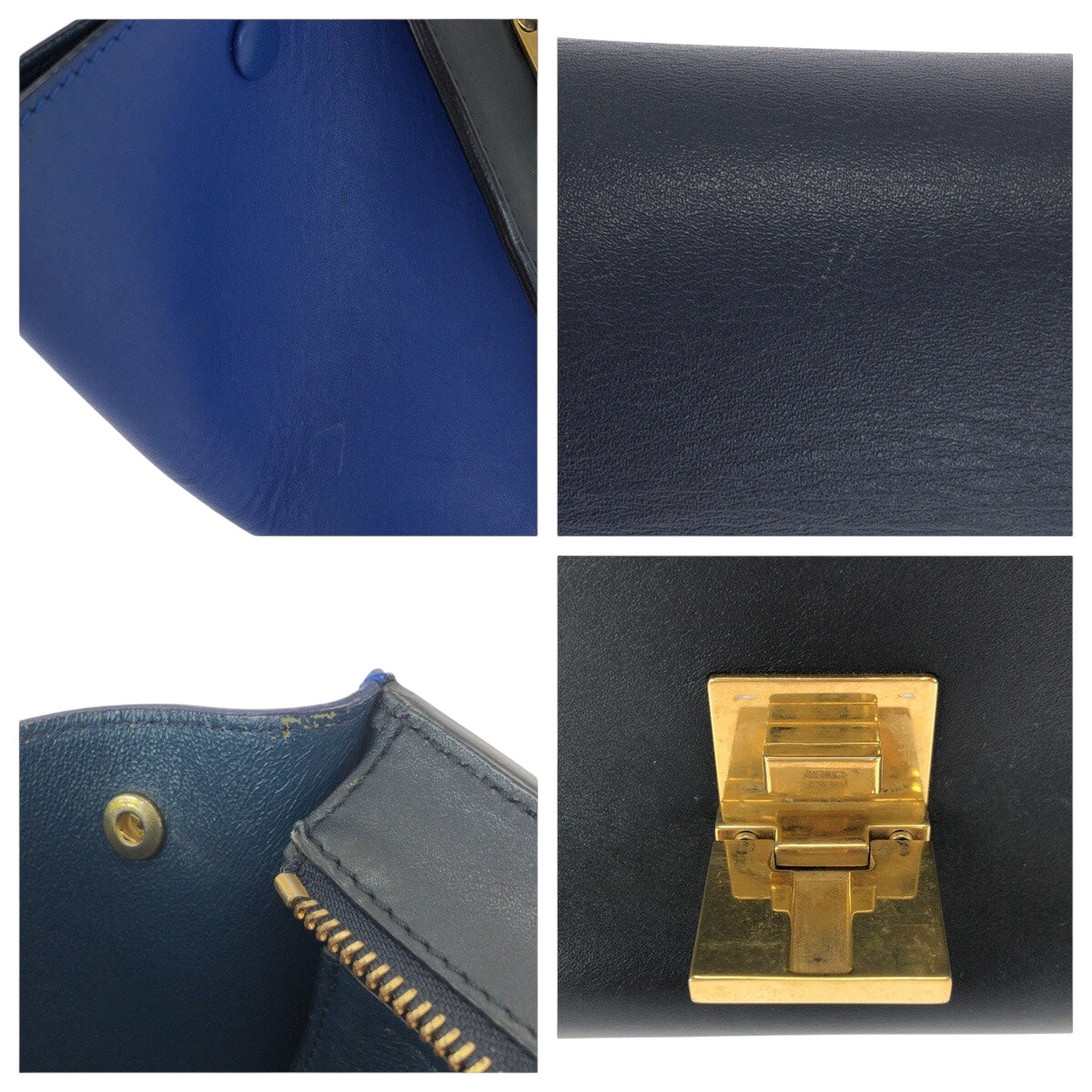 21164
CELINE セリーヌ トラペーズ ミディアム ネイビー ブラック ブルー ゴールド金具 レザー ハンドバッグ ショルダーバッグ 2way レディース ABP56