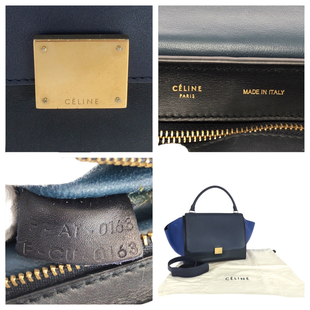 21164
CELINE セリーヌ トラペーズ ミディアム ネイビー ブラック ブルー ゴールド金具 レザー ハンドバッグ ショルダーバッグ 2way レディース ABP56
