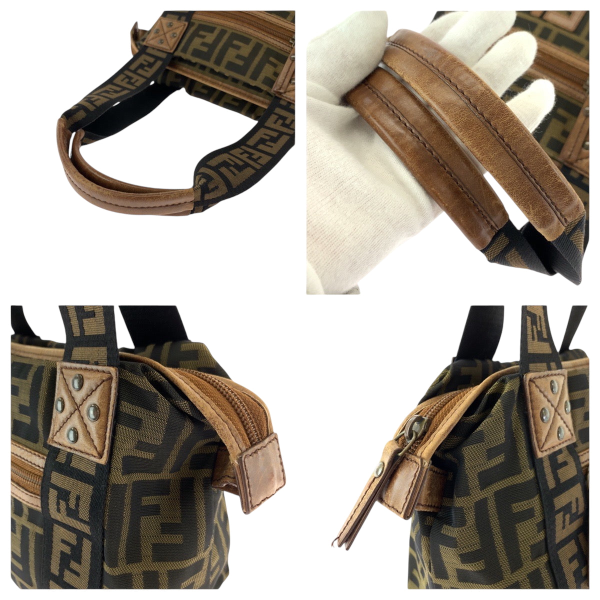 21167
FENDI フェンディ ヴィンテージ ズッカ ブラウン ゴールド金具 キャンバス ハンドバッグ ショルダーバッグ レディース ABP45