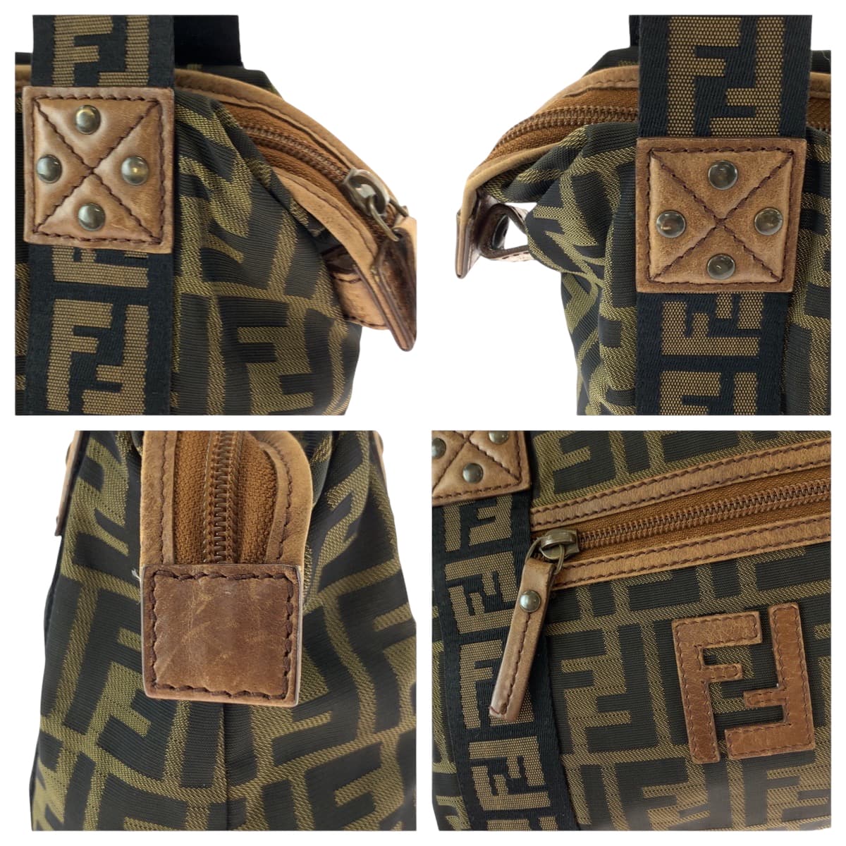 21167
FENDI フェンディ ヴィンテージ ズッカ ブラウン ゴールド金具 キャンバス ハンドバッグ ショルダーバッグ レディース ABP45