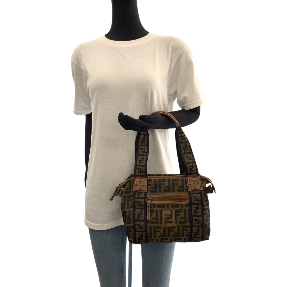 21167
FENDI フェンディ ヴィンテージ ズッカ ブラウン ゴールド金具 キャンバス ハンドバッグ ショルダーバッグ レディース ABP45