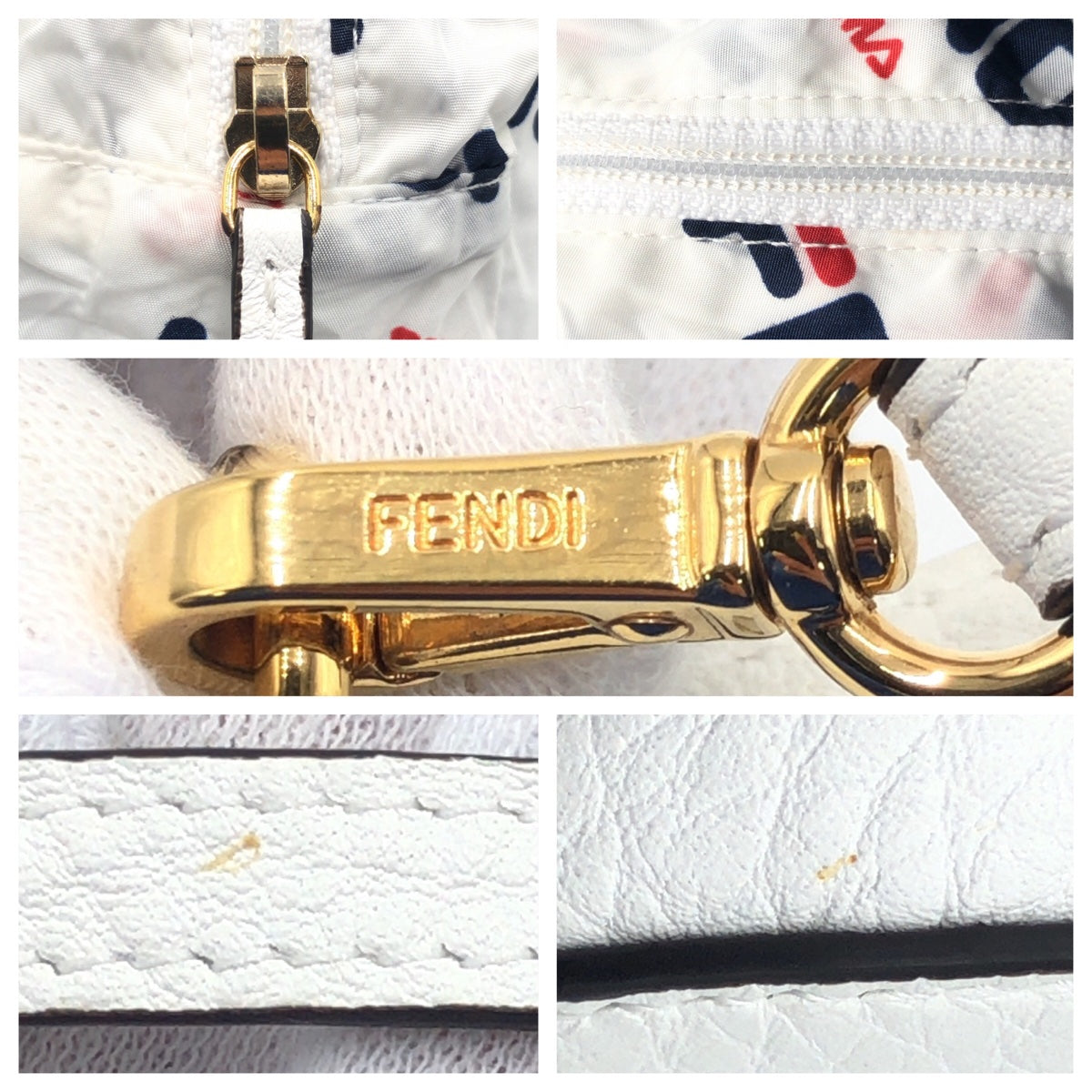 21168
FENDI フェンディ FILAコラボ ポーチ付き ホワイト ナイロン 折り畳み バックパック リュックサック エコバッグ 男女兼用 レディース A35