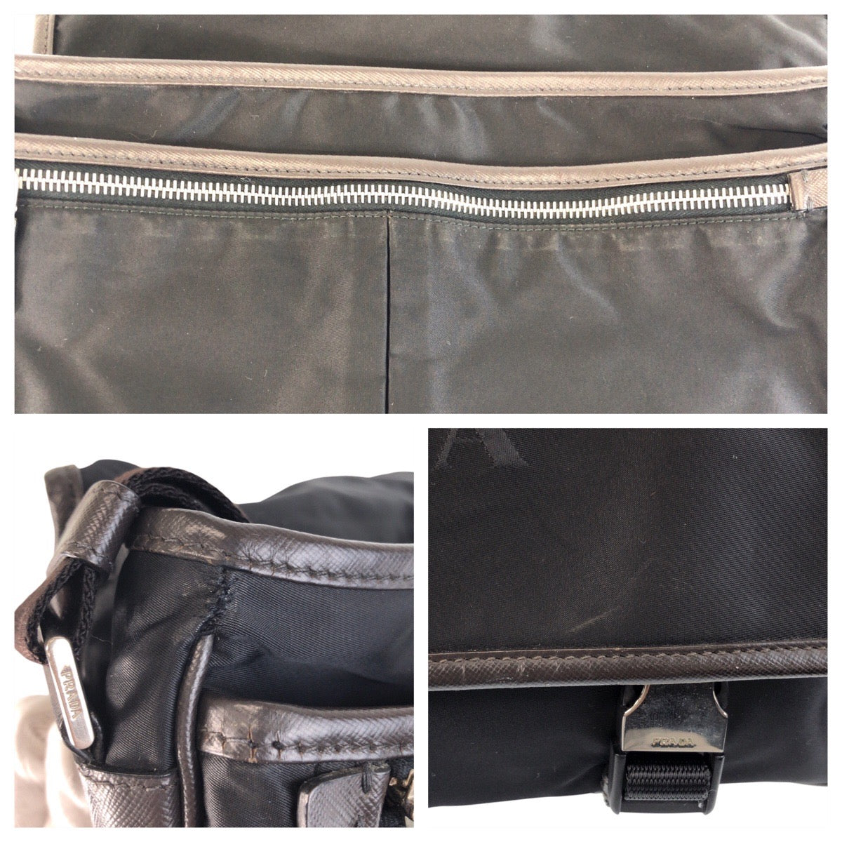 21169
PRADA プラダ テスート 三角ロゴプレート ブラック 黒 シルバー金具 ナイロン ショルダーバッグ メッセンジャーバッグ レディース ABP40