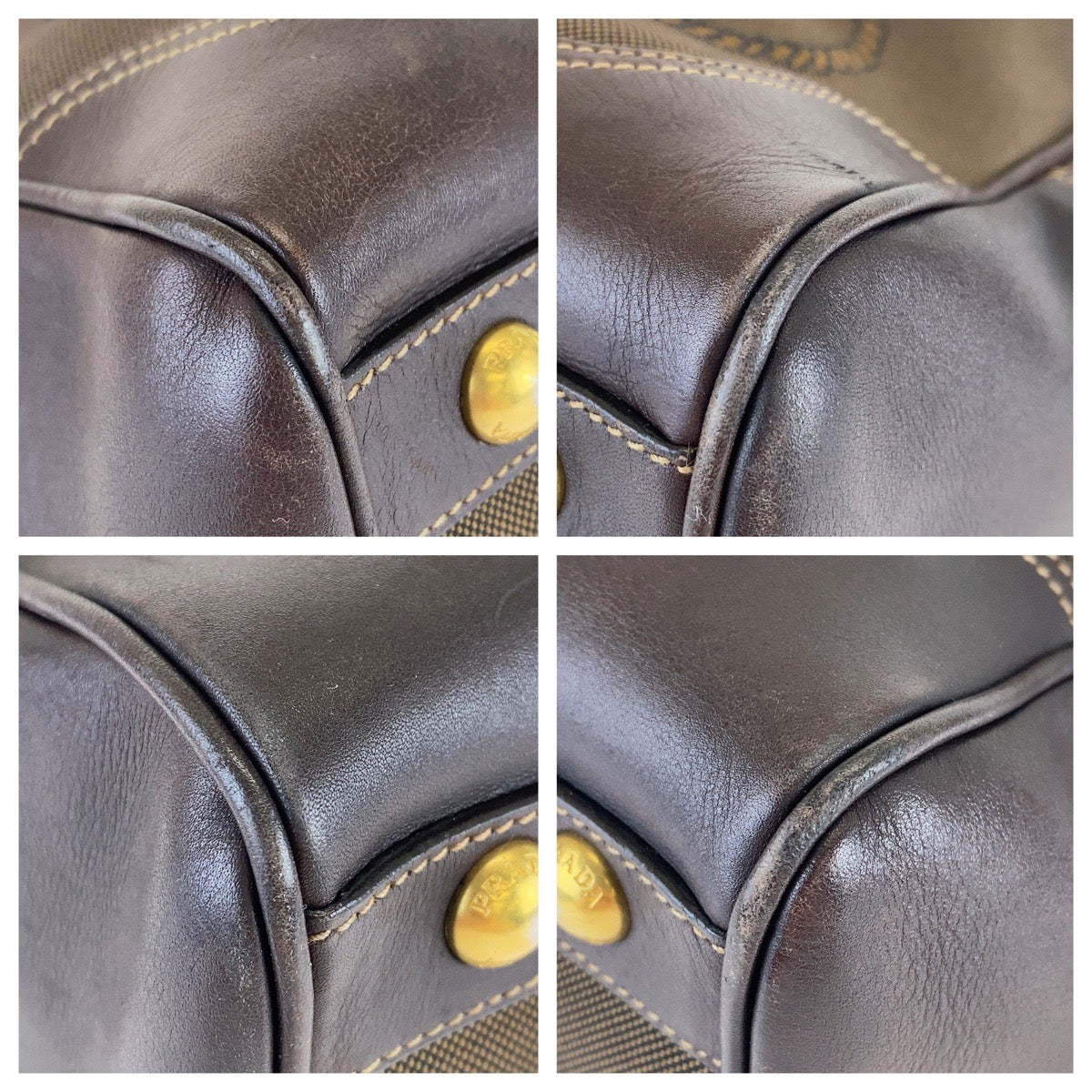 21173
PRADA プラダ ロゴジャガード ブラウン キャンバス / レザー ショルダーバッグ ハンドバッグ トートバッグ レディース ABP40