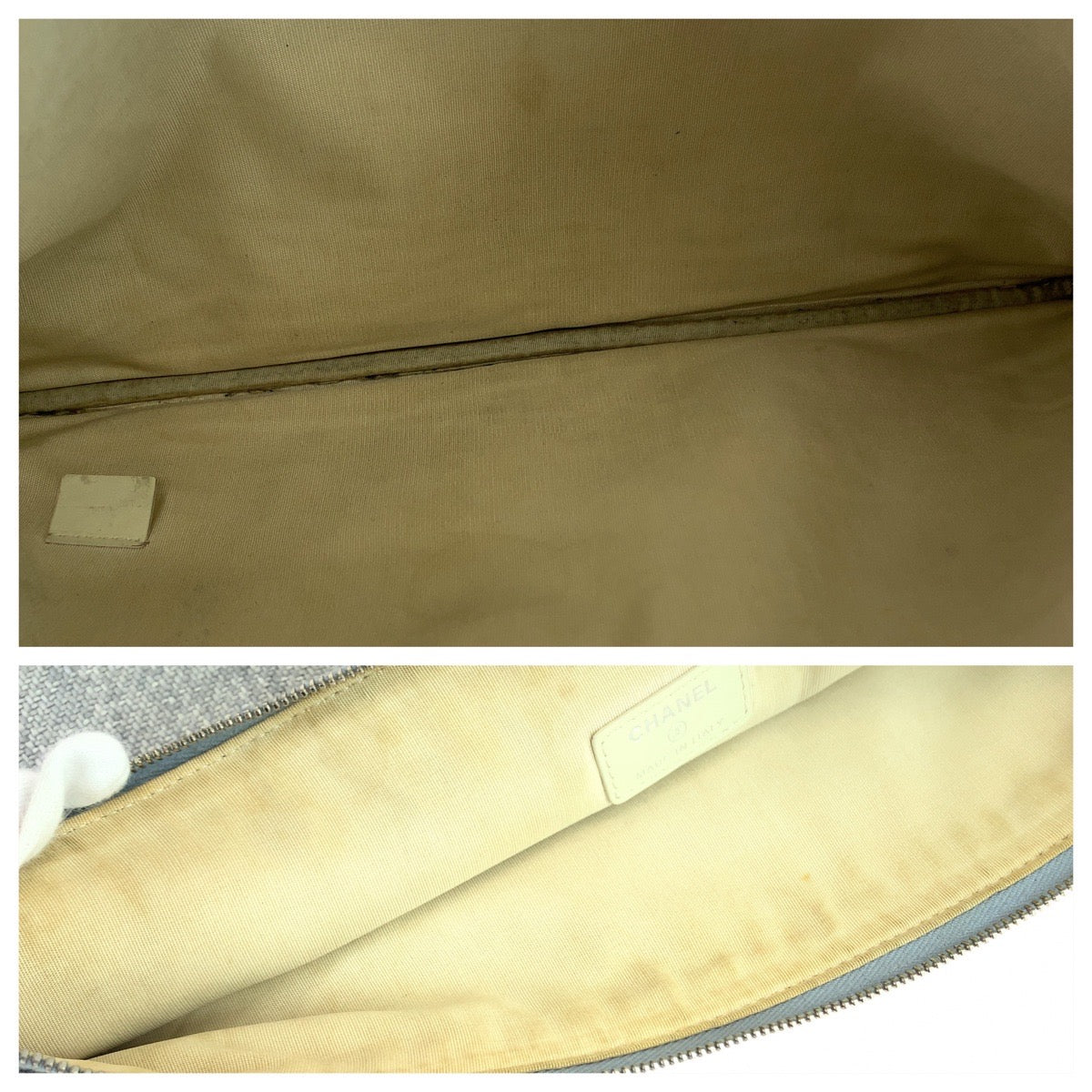 21174
CHANEL シャネル クルーズライン ドーヴィル ココマーク グレー シルバー金具 キャンバス クラッチバッグ セカンドバッグ ポーチ レディース AB43