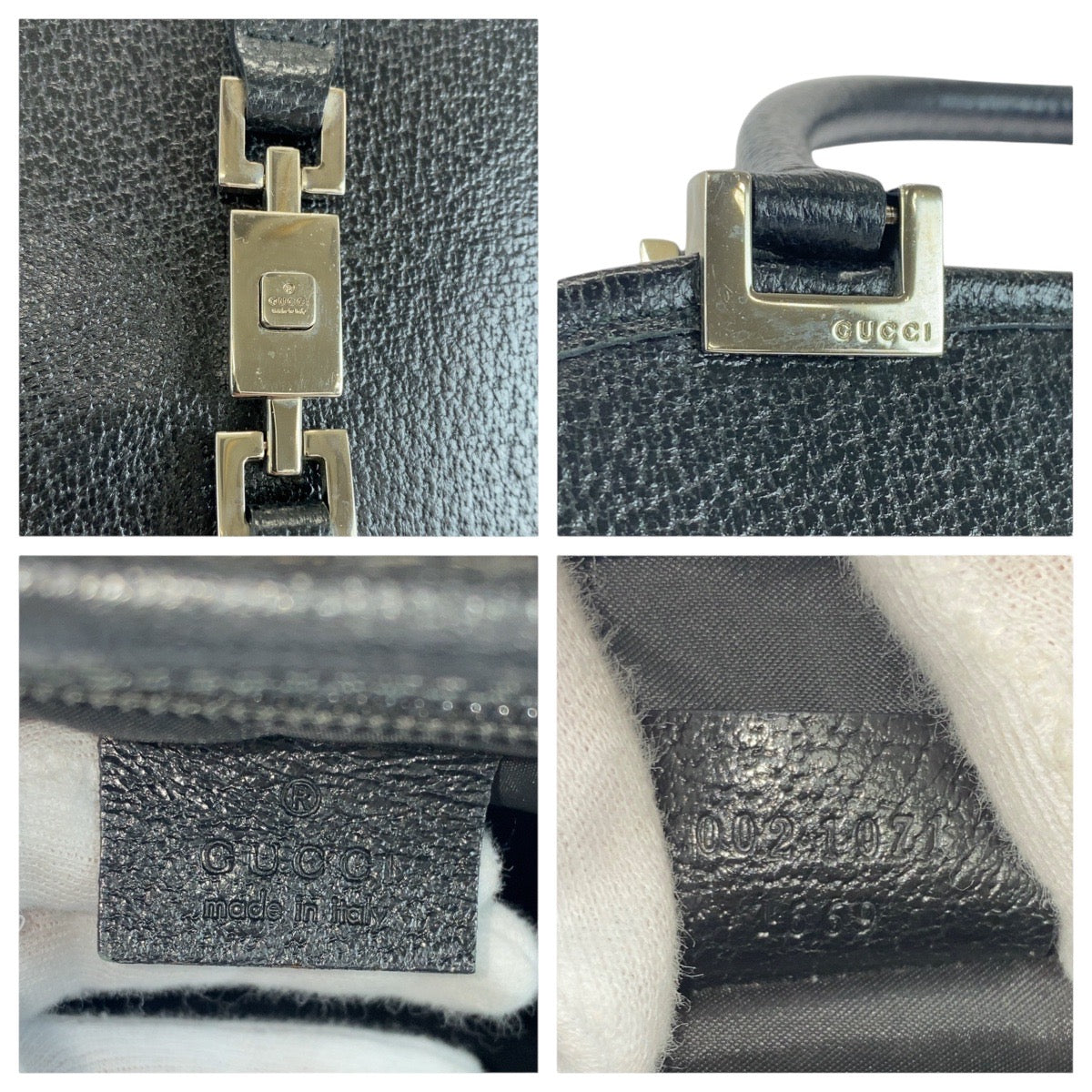 21178
GUCCI グッチ ジャッキー ブラック 黒 シルバー金具 レザー 002 1071 トートバッグ ハンドバッグ レディース A40