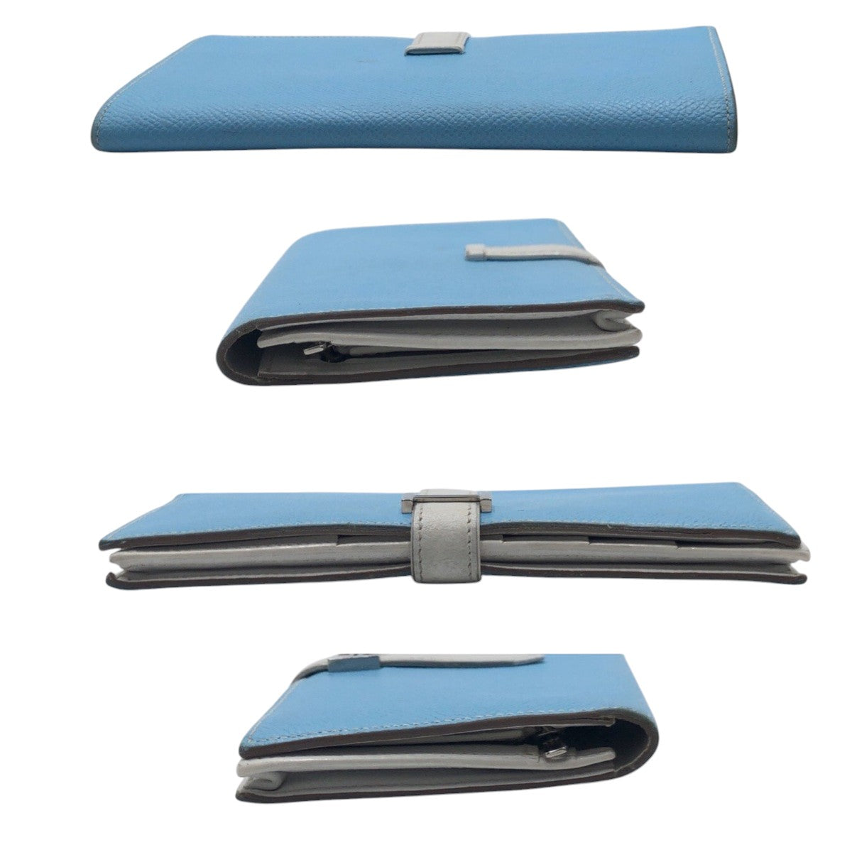 21180
HERMES エルメス べアンスフレ ブルー ライトブルー ホワイト ヴォーエプソン 長財布 ロングウォレット □O ★刻印 レディース AB38