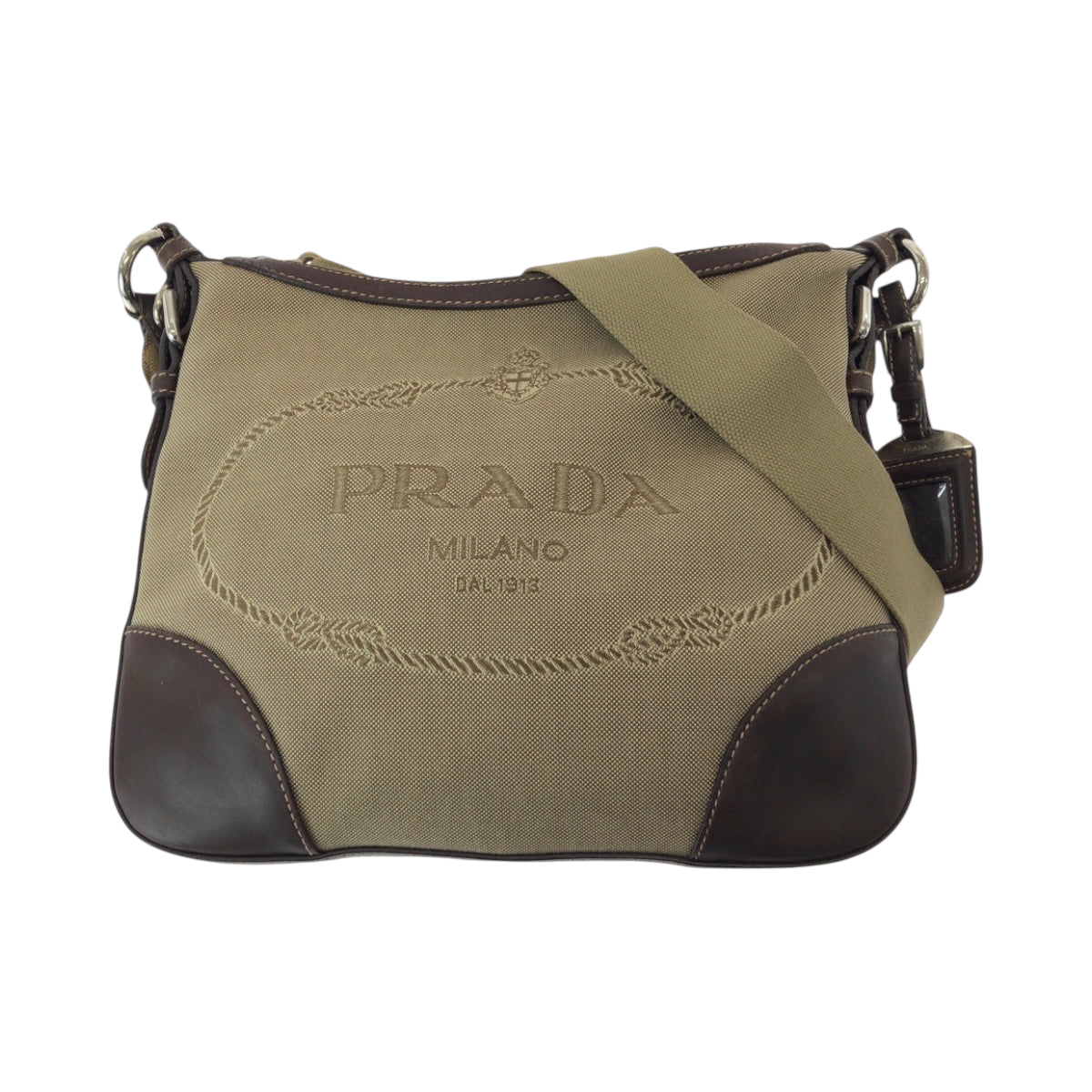21181
PRADA プラダ ロゴジャガード ブラウン シルバー金具 キャンバス ショルダーバッグ ポシェット レディース AB40