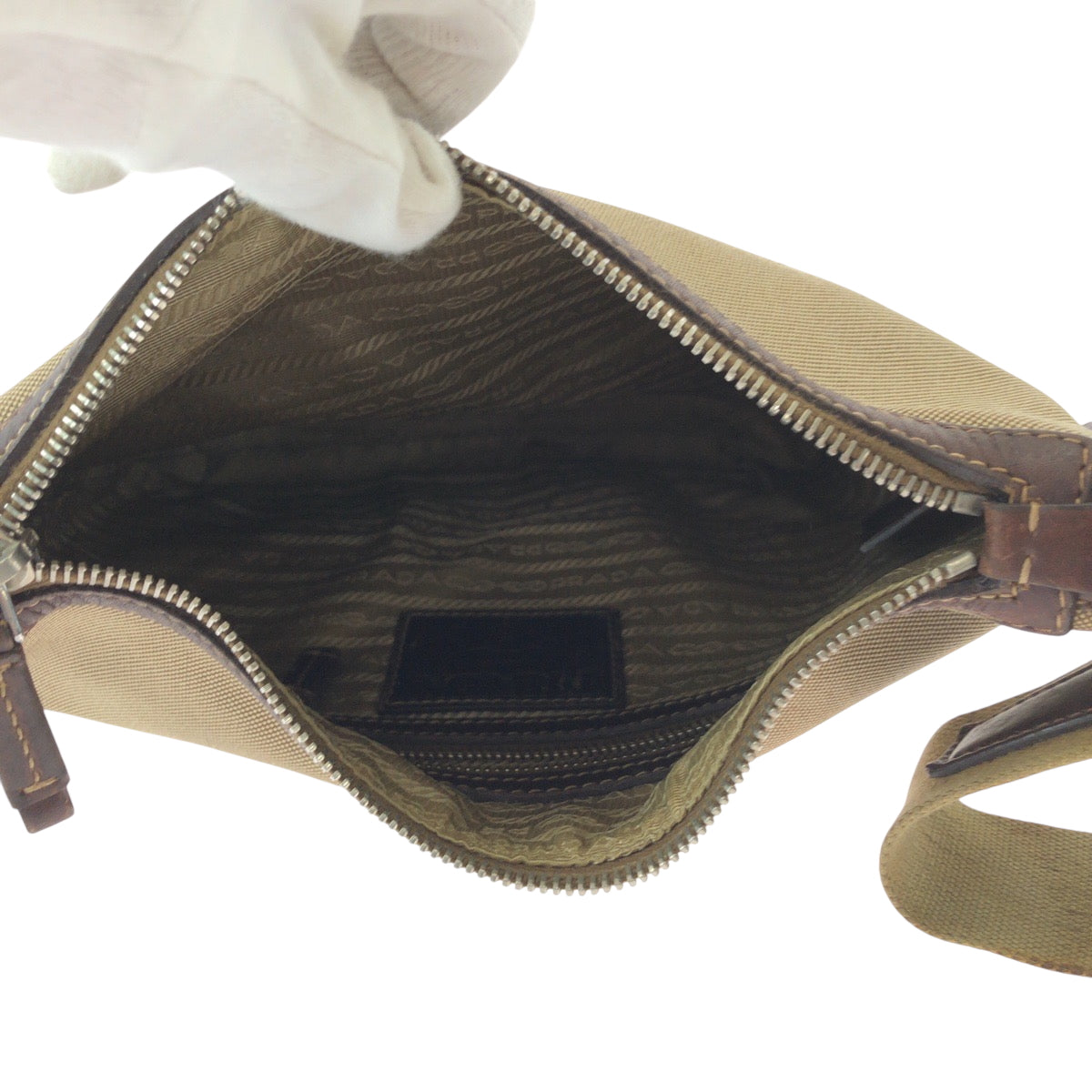 21181
PRADA プラダ ロゴジャガード ブラウン シルバー金具 キャンバス ショルダーバッグ ポシェット レディース AB40