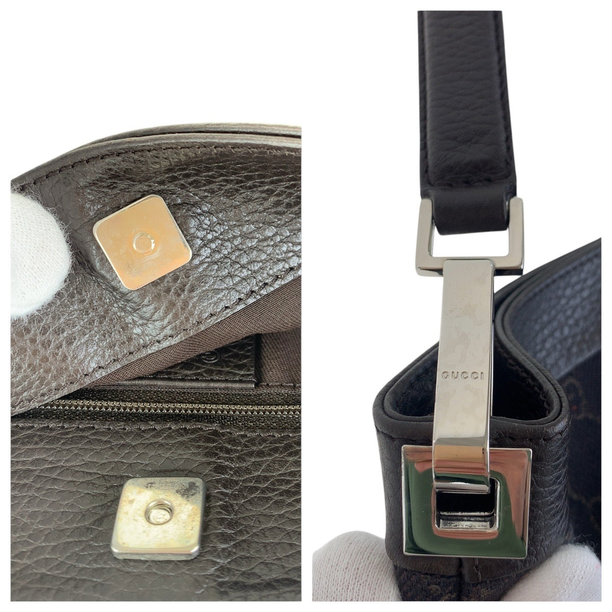 21183
GUCCI グッチ ダークブラウン シルバー金具 GGキャンバス / レザー 143745 ショルダーバッグ レディース A40