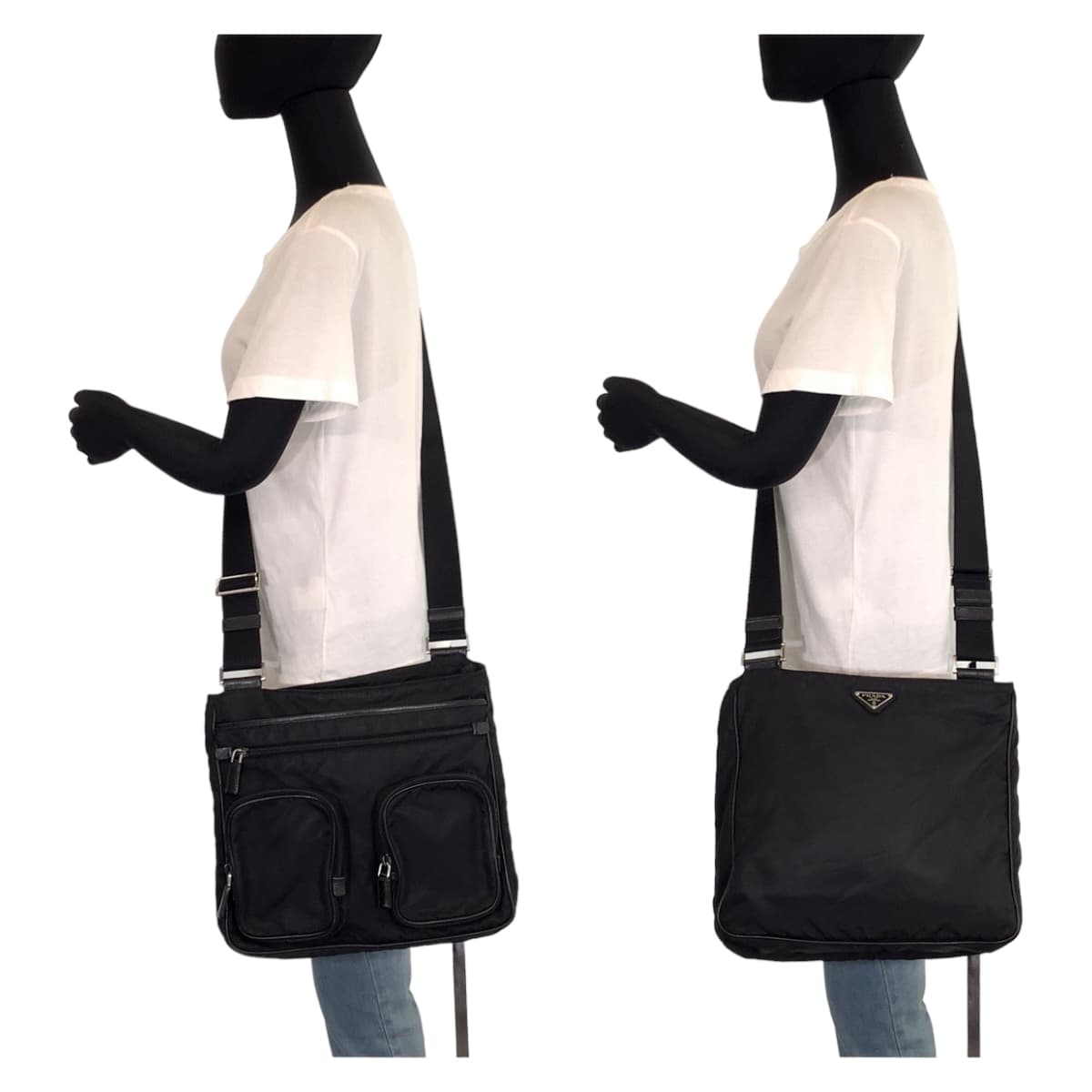 21185
PRADA プラダ テスート 三角ロゴ 男女兼用 ブラック 黒 シルバー金具 ナイロン ショルダーバッグ メッセンジャーバッグ メンズ AB40