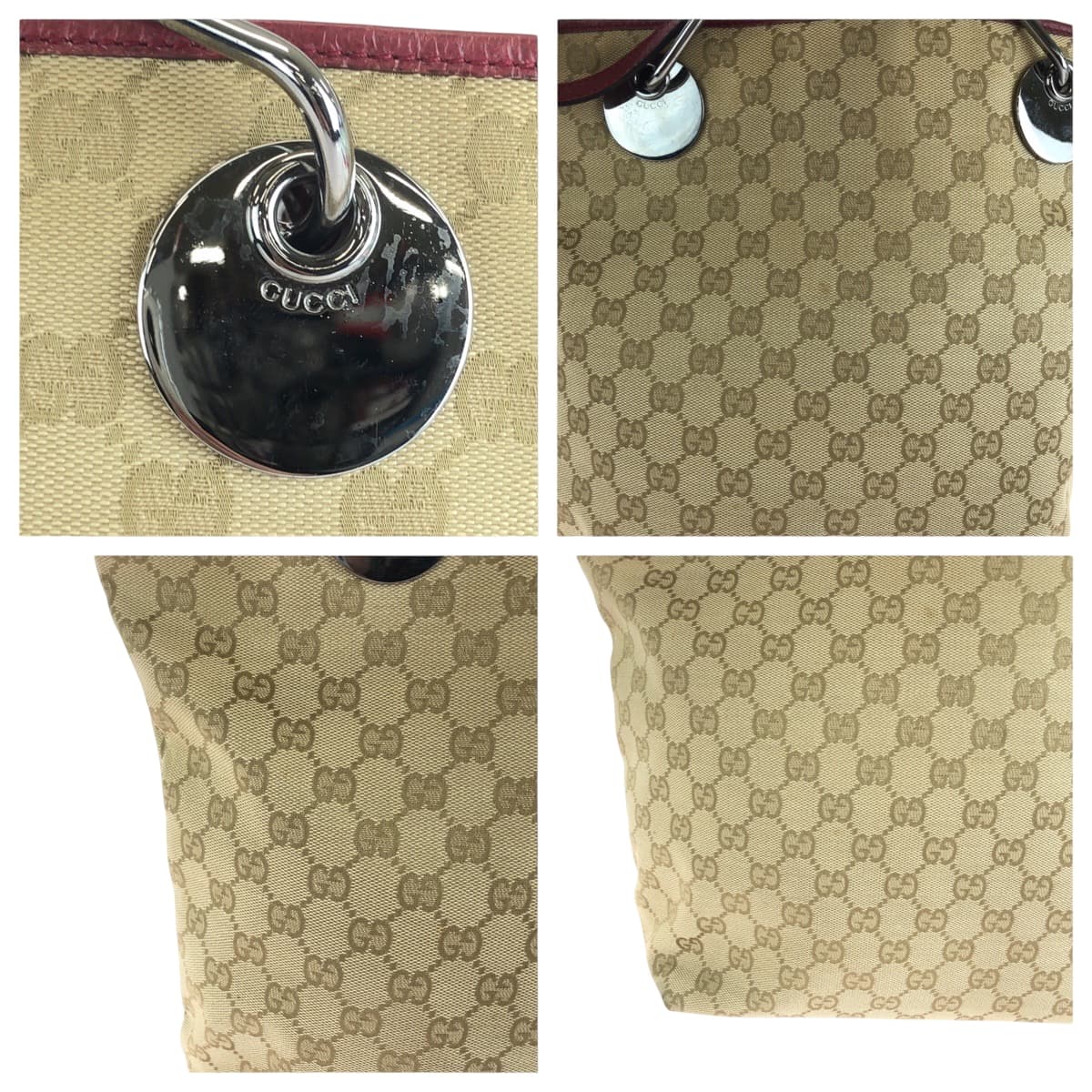 21191
GUCCI グッチ ベージュ レッド シルバー金具 GGキャンバス 120836 トートバッグ ハンドバッグ レディース ABP40