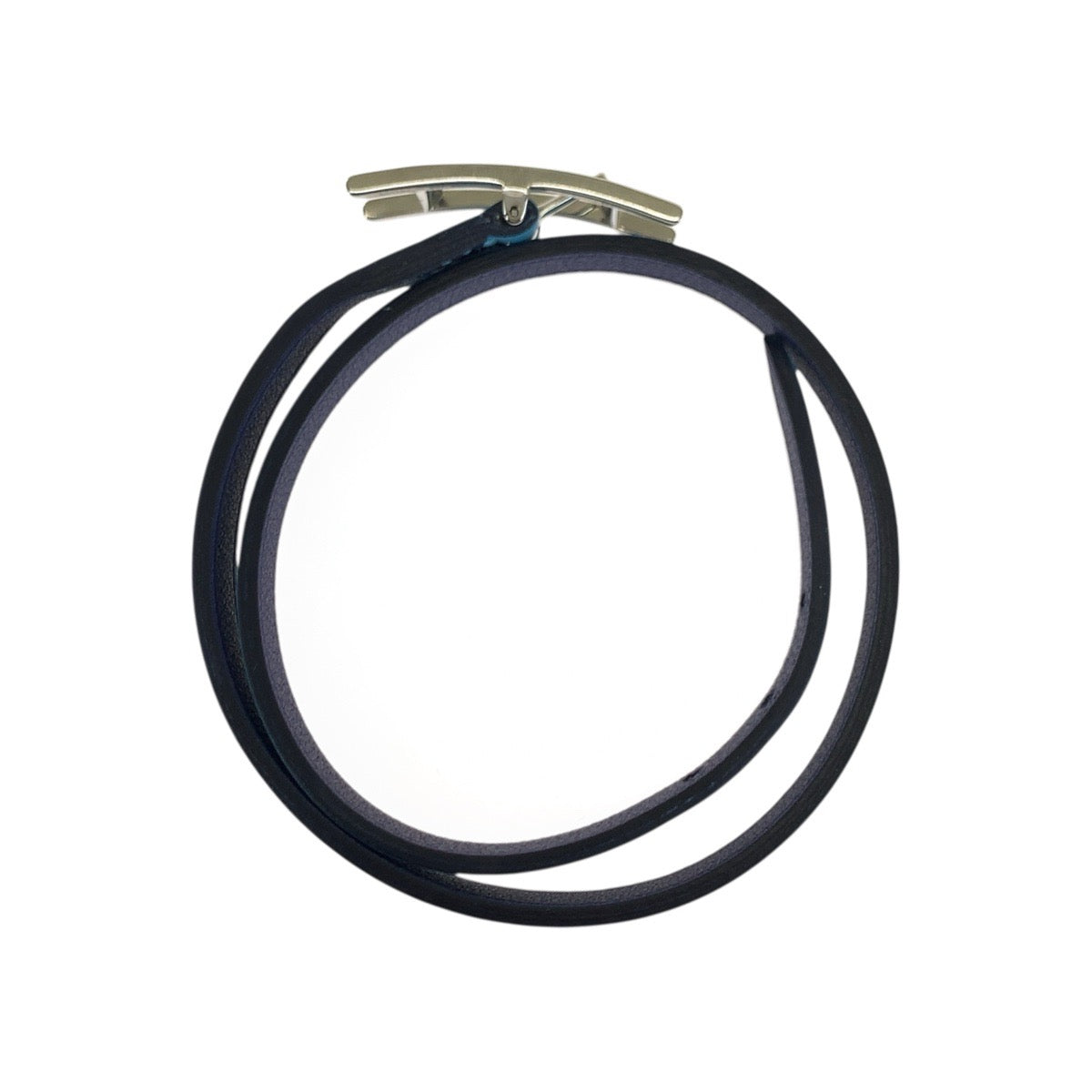 21193
HERMES エルメス ビーアピ ドゥブルトゥール ライトブルー ネイビー シルバー金具 ヴォースイフト / メタル ブレスレット 男女兼用 T2刻印 レディース A32