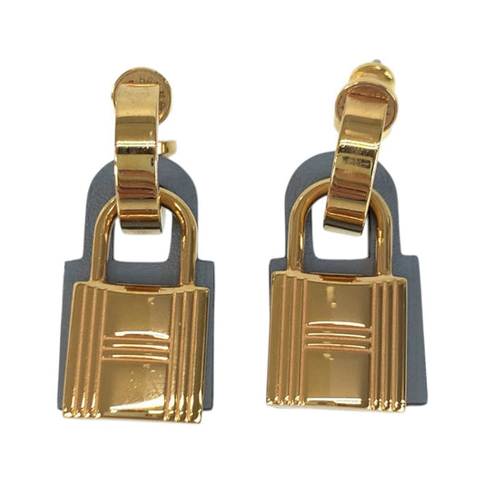 21195
HERMES エルメス オーケリー ゴールド ブルー メッキ / レザー ピアス Z刻印 レディース SA44