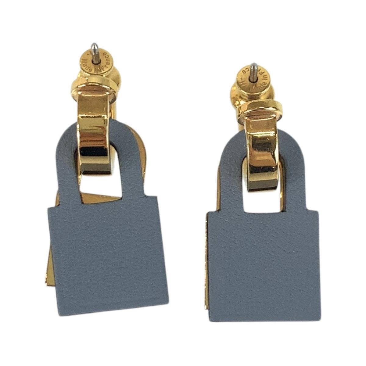 21195
HERMES エルメス オーケリー ゴールド ブルー メッキ / レザー ピアス Z刻印 レディース SA44