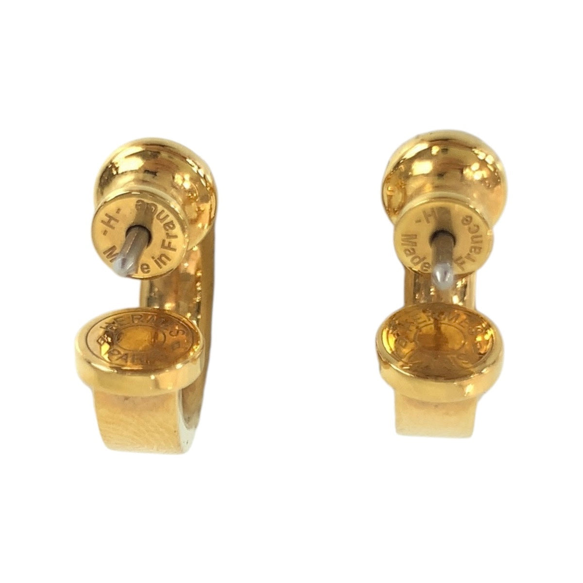 21195
HERMES エルメス オーケリー ゴールド ブルー メッキ / レザー ピアス Z刻印 レディース SA44