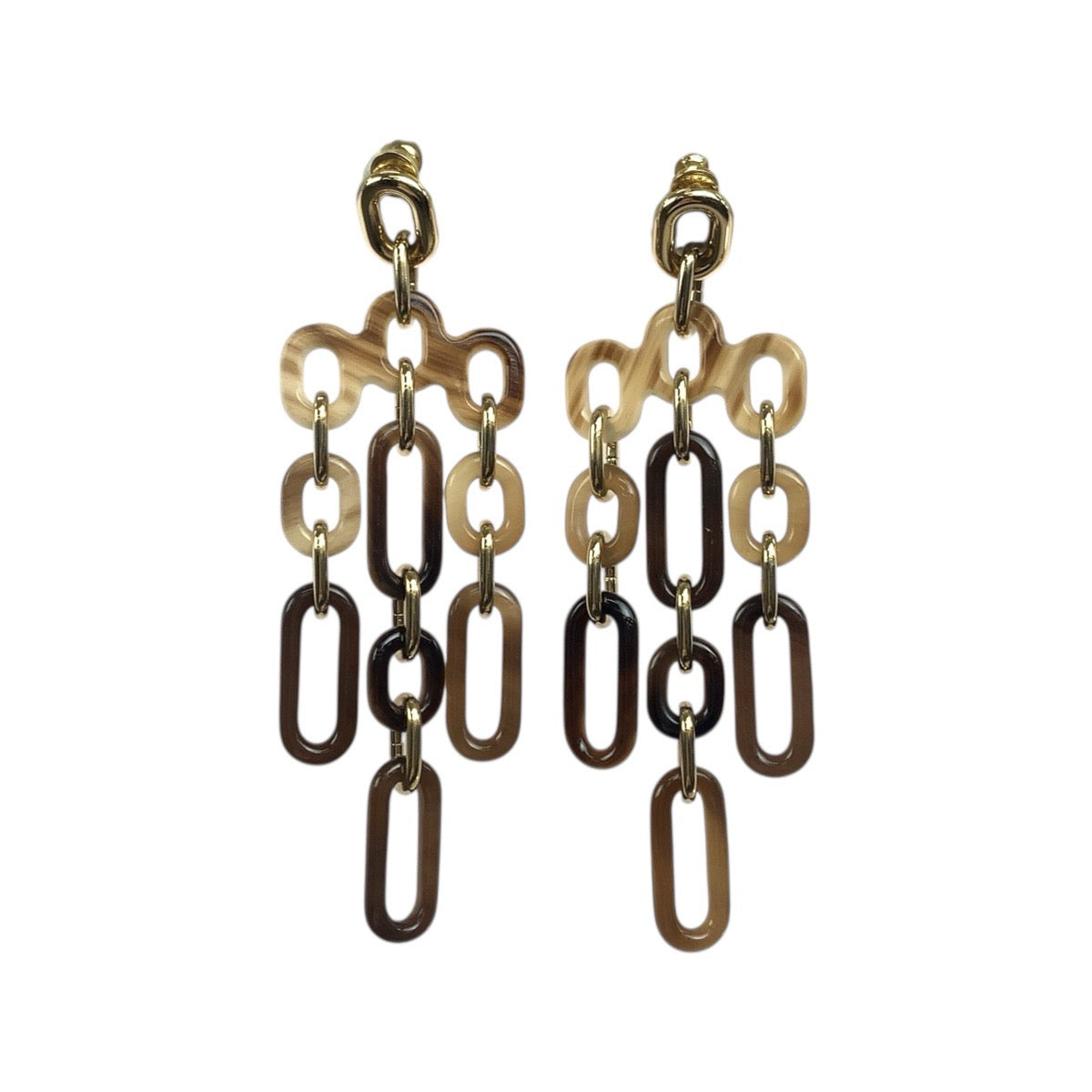 21196
HERMES エルメス レジーユ ブラウン ゴールド金具 バッファローホーン / メタル ピアス レディース SA72