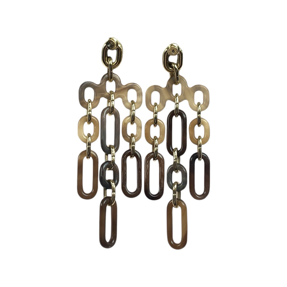 21196
HERMES エルメス レジーユ ブラウン ゴールド金具 バッファローホーン / メタル ピアス レディース SA72