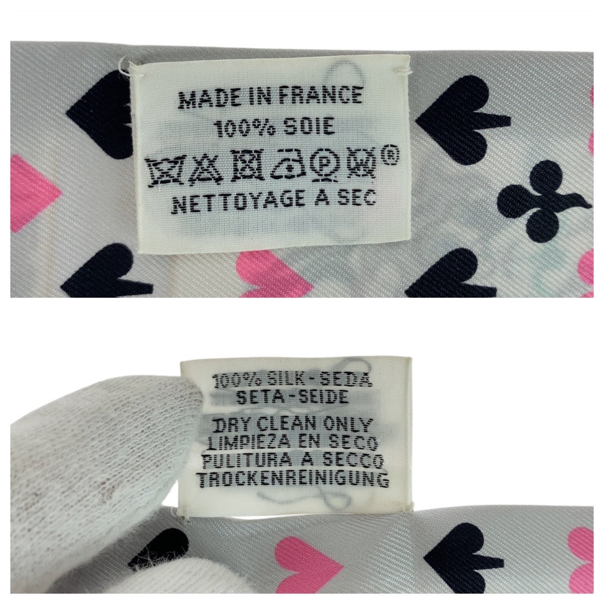 21204
HERMES エルメス ジュド カルト ツイリー グレー ピンク シルク スカーフ リボンスカーフ レディース A20