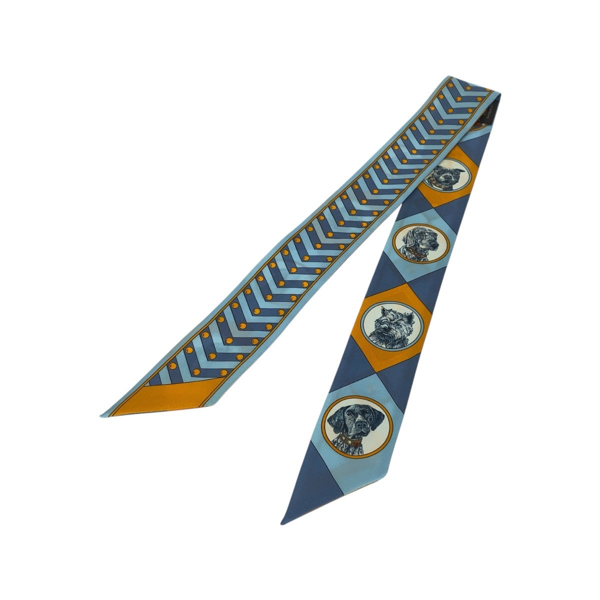 21206
HERMES エルメス コリエ エ シアン ツイリー ブルー オレンジ シルク スカーフ リボンスカーフ レディース A20