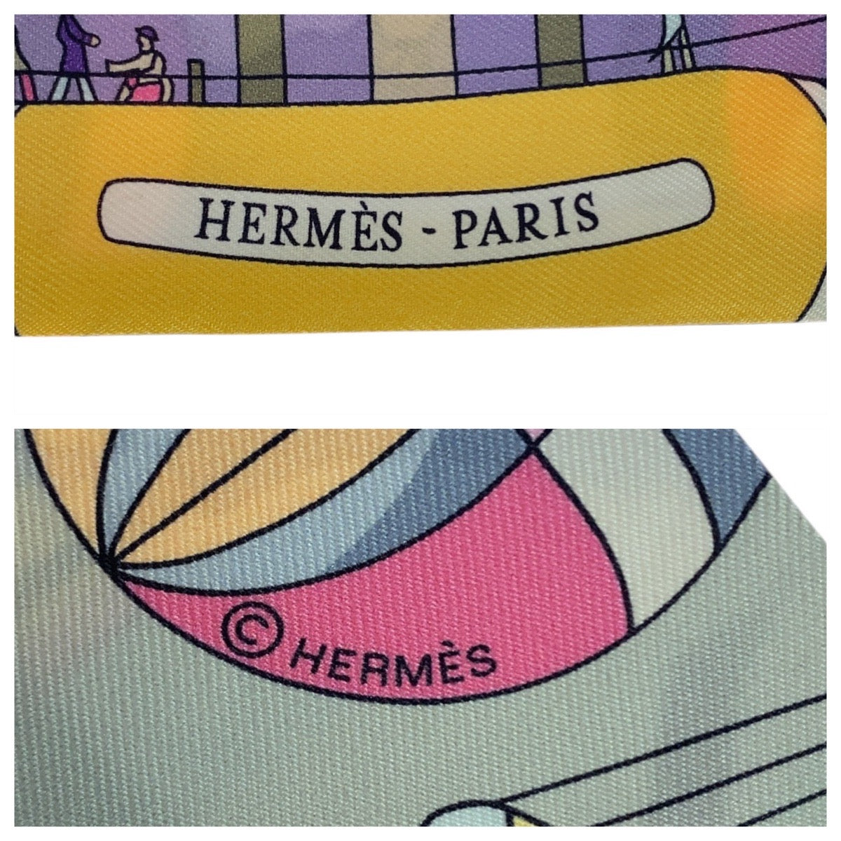 21207
HERMES エルメス 大空の狂気 ツイリー パープル グリーン イエロー スカーフ リボンスカーフ レディース ABP18