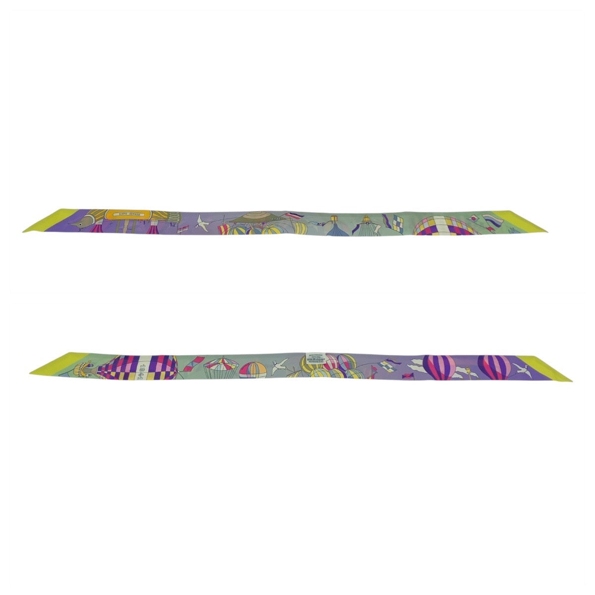 21207
HERMES エルメス 大空の狂気 ツイリー パープル グリーン イエロー スカーフ リボンスカーフ レディース ABP18